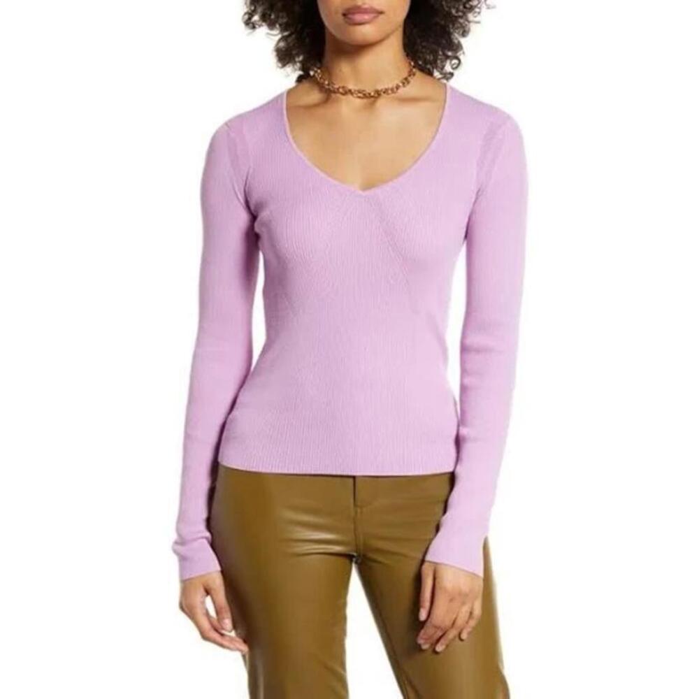 Halogen Women's Long Sleeve Ribbed Knit Top - Medium, Purple